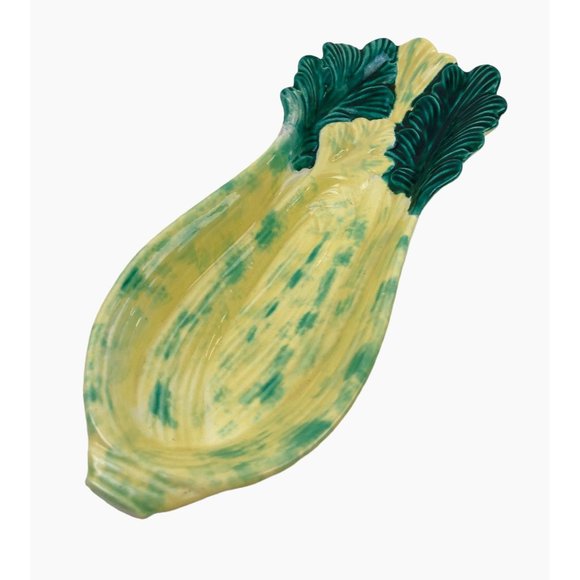 Vintage Celery Veggie Serving Dish Glazed Pottery Ceramic Painted Kitchen Decor - Picture 5 of 10